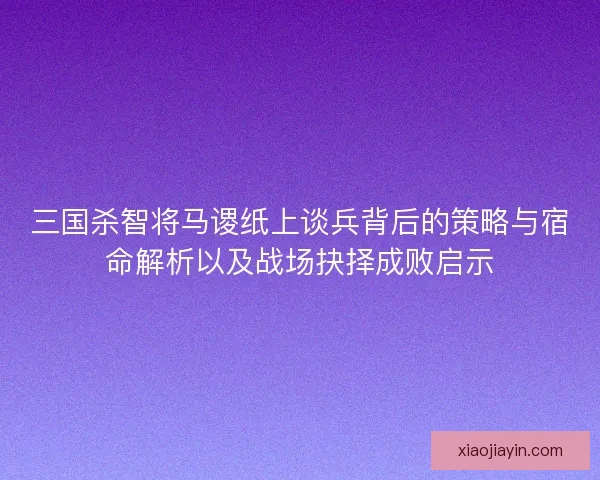三国杀智将马谡纸上谈兵背后的策略与宿命解析以及战场抉择成败启示